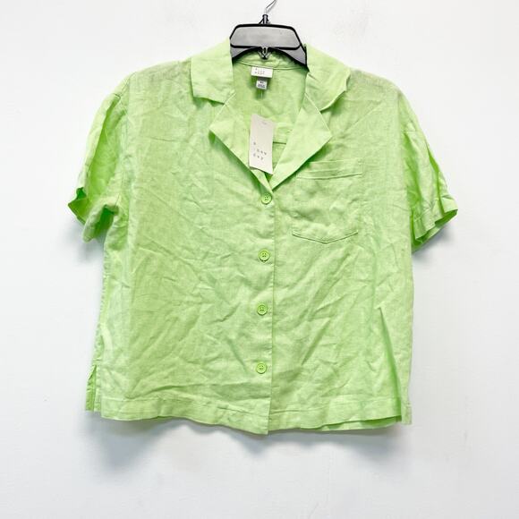 A New Day Women's Linen Short Sleeve Button Down Camp Shirt Green Size Large - Picture 2 of 6